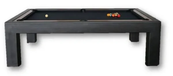 A black billiard table with a Item # CM5068-PT cue.