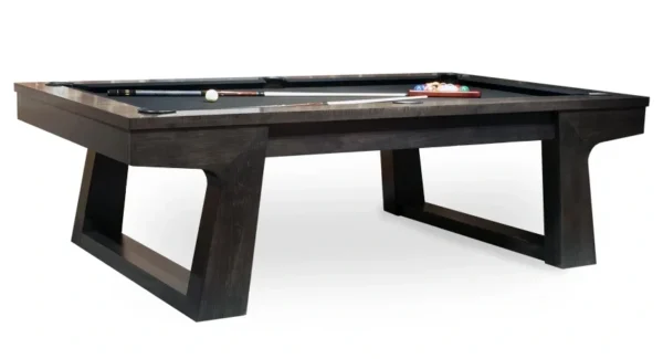 A billiard table with a pool cue and Item # CH5078-PT.