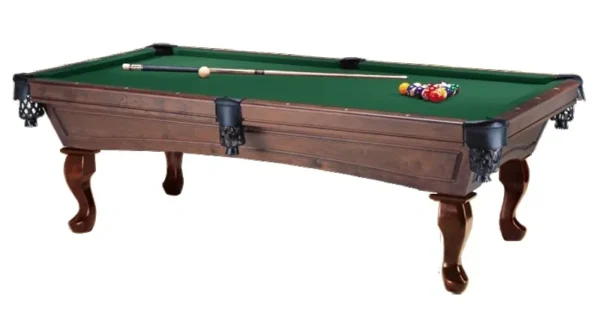 A pool table with a green cloth and Item # CO5115-PT.