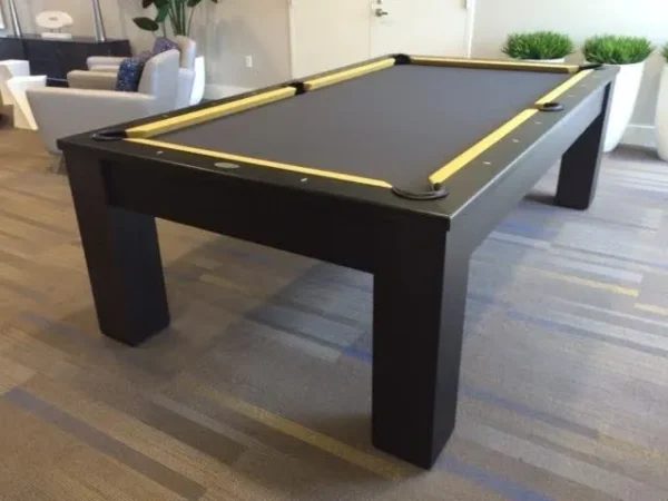 A black pool table (Item # GW5030-PT) in an office.