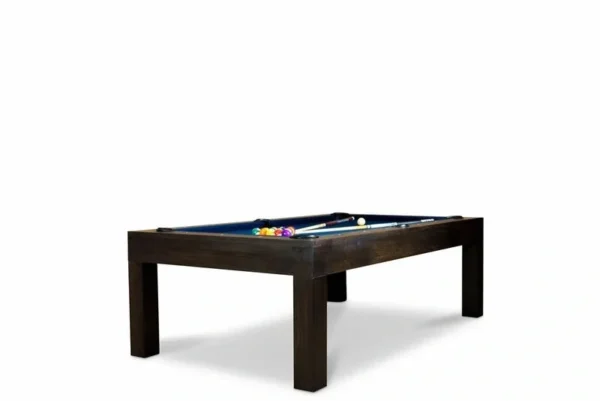 A billiard table with a Item # VG5185-PT cue.