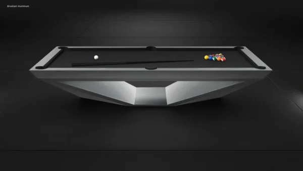 A black and white billiard table with a pool cue.Item # CM5061-PT.