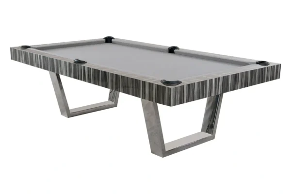 A pool table (Item # PH5108-PT) with a grey cloth and metal legs.