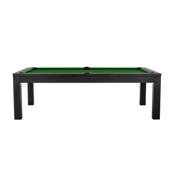 A black Item # IM5170-PT pool table with green cloth.