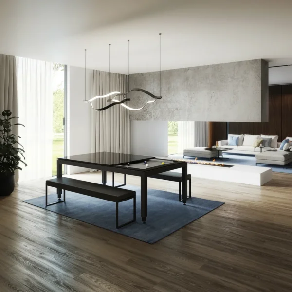 A modern dining room with a Item # FS5177-PT table and chairs.