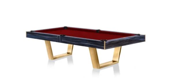 A pool table with a red cloth and gold legs. Product Name: Item # PH5033-PT.