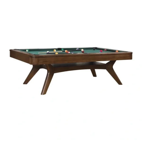 A billiard table with Item # IM5202-PT cues and balls.