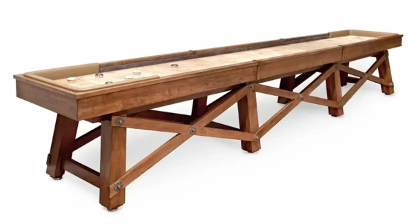 An Item # CH6068-SH shuffleboard table with a wooden base.