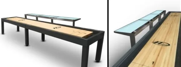 A HU6093-SH shuffleboard table with a glass top.