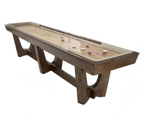 A shuffleboard table with a wooden base, Item # CH6160-SH.
