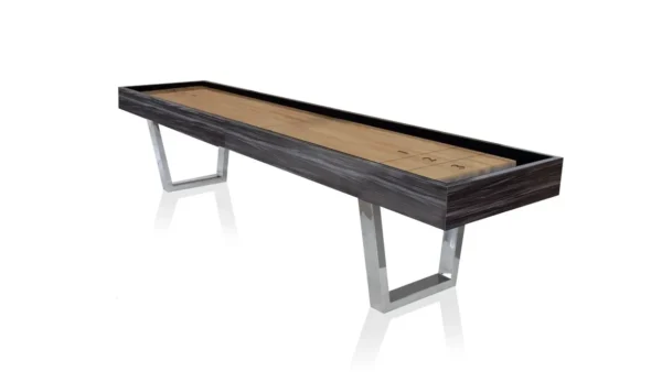 A wooden shuffleboard table with metal legs, Item # PH6033-SH.