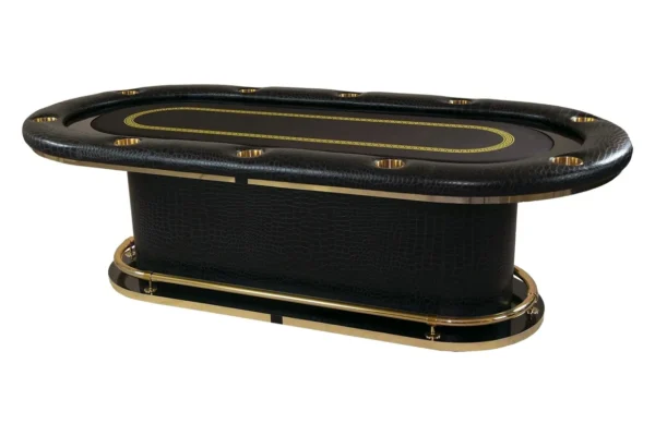 A black and gold poker table.