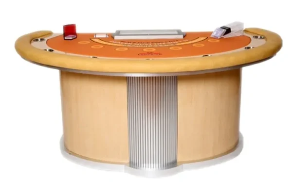 A casino table with a card table on top.