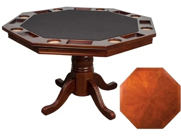 An octagonal poker table with a black top.