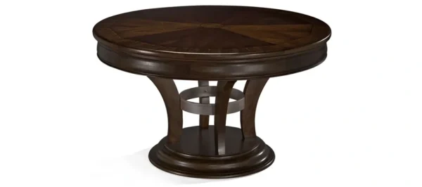 A round table with a wooden base.