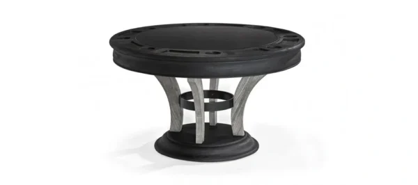 A black side table with a metal base.