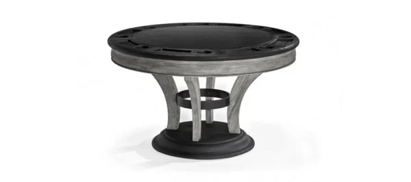 A round table with a black base and a black top.