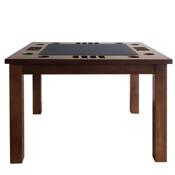 A square table with a black top.