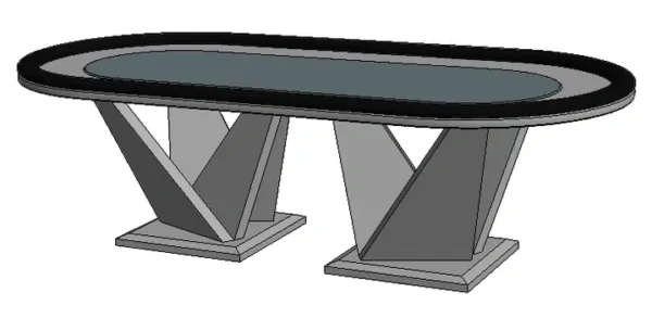 A 3d model of a poker table with a glass top.