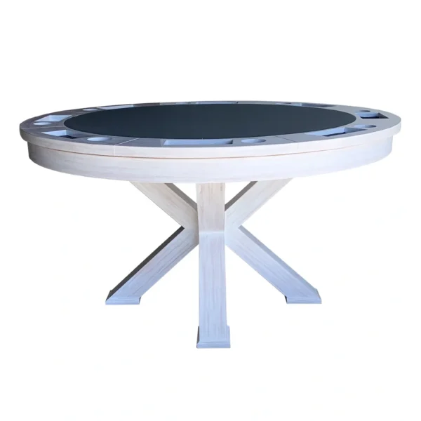 A white poker table with a black top.