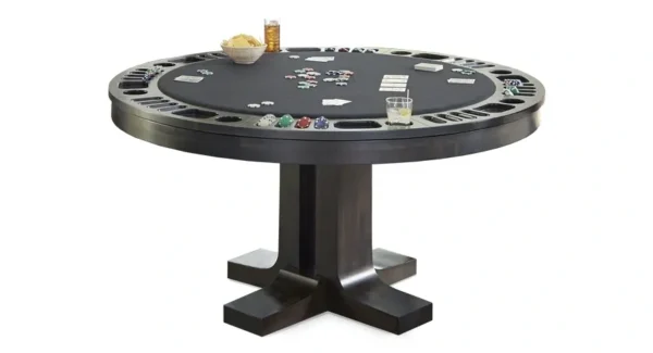 A poker table with poker chips on it.