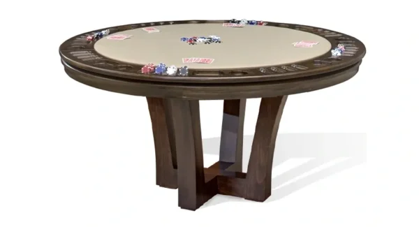 A poker table with playing cards on it.