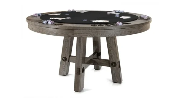 A poker table with poker chips on it.