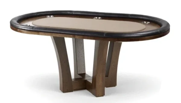 A poker table with a leather top.