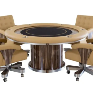 A poker table with four chairs and a glass top.