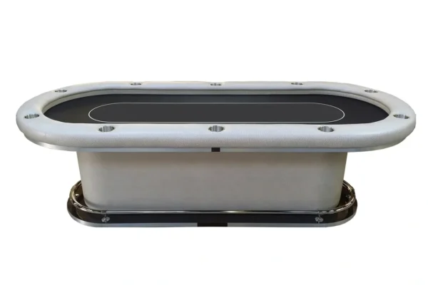 A white poker table with a black top.