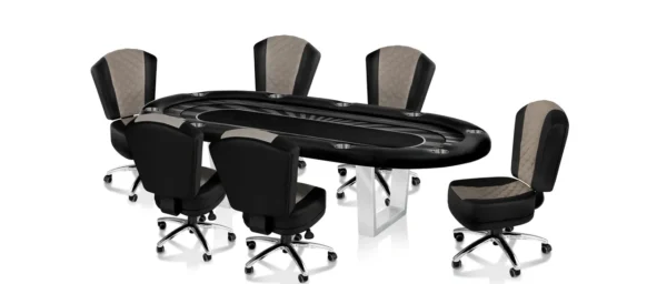 A black and white poker table and chairs.