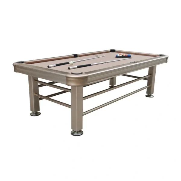 A pool table with a cue and balls.