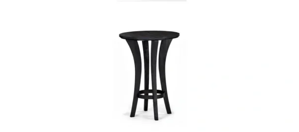 A black metal table with a black base.