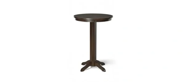 A small table with a round top on a white background.