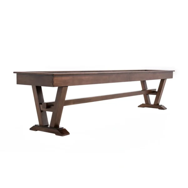A wooden bench with two legs on a white background.
