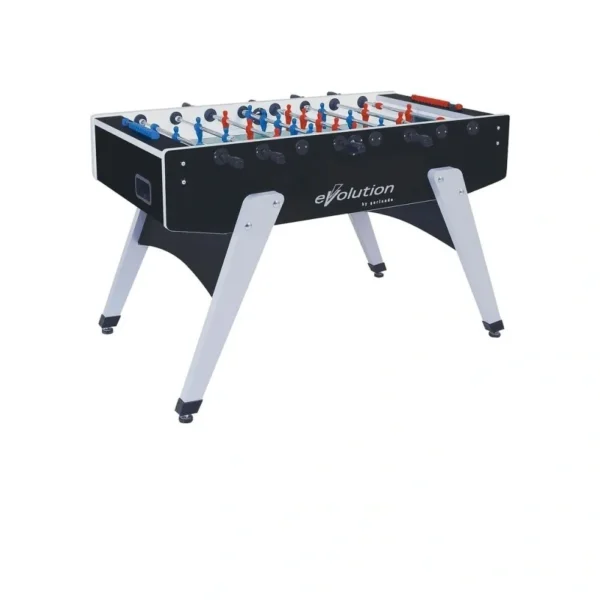 A foosball table on a white background.