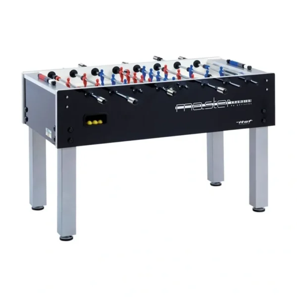 A foosball table on a white background.