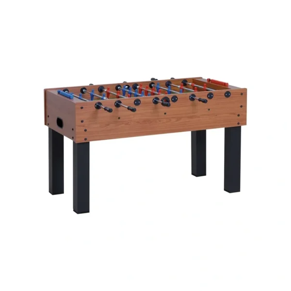 A foosball table on a white background.