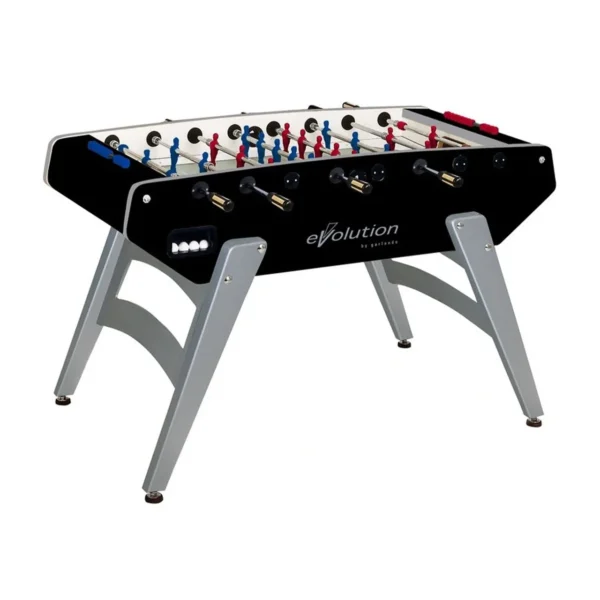 A foosball table on a white background.