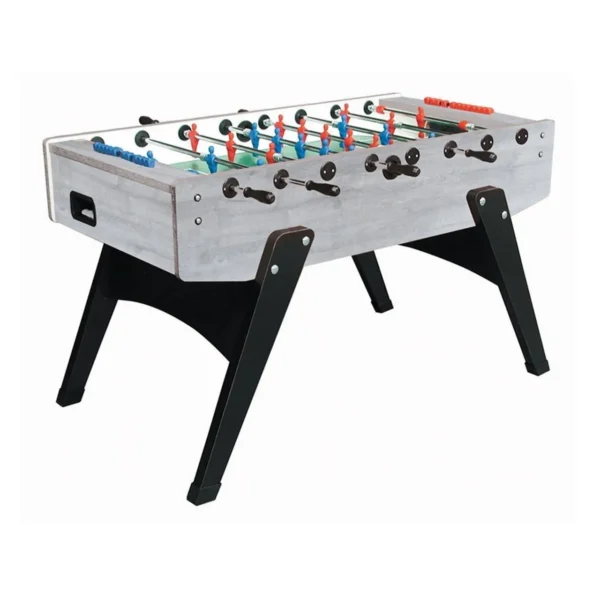 A foosball table on a white background.