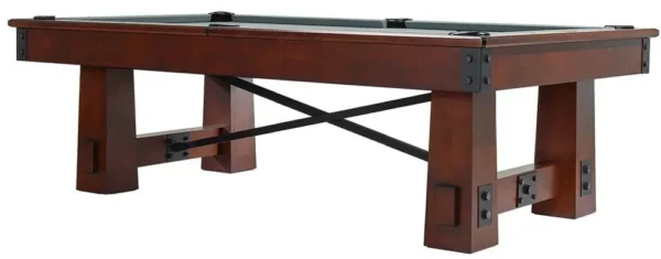 A pool table with two legs and a glass top.
