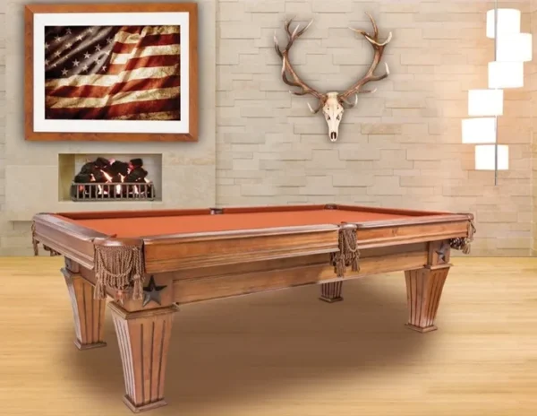 A pool table with an american flag on it.