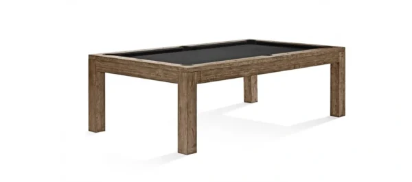 A billiard table with a black table top.