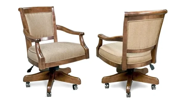 A pair of Item # CH13017-CH office chairs with a tan upholstered seat.