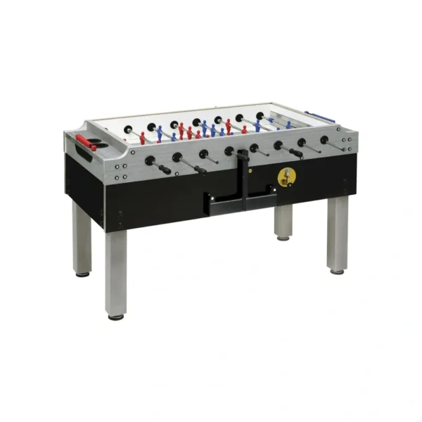 A foosball table on a white background.