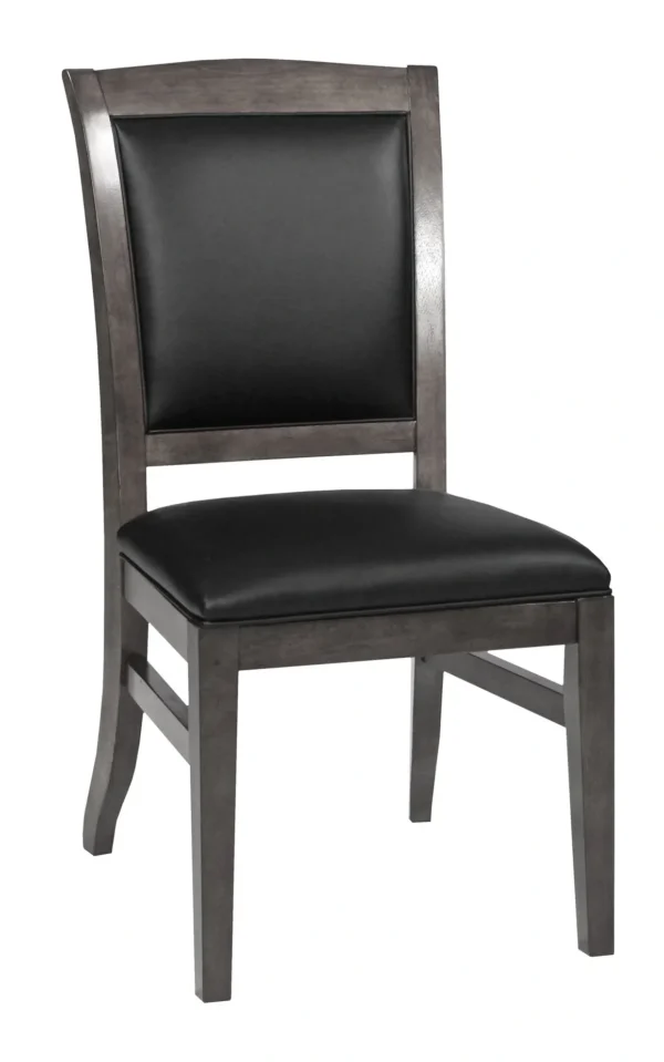 A wooden chair with black leather upholstered seat. Product Name: Item # SO13036-CH