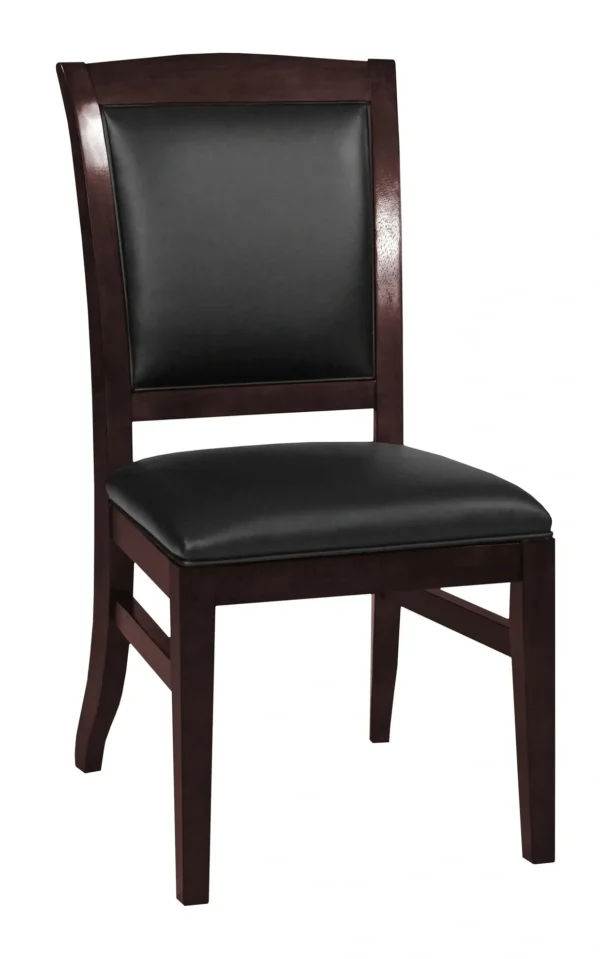 A wooden chair with black leather upholstered seat, Item # SO13039-CH.