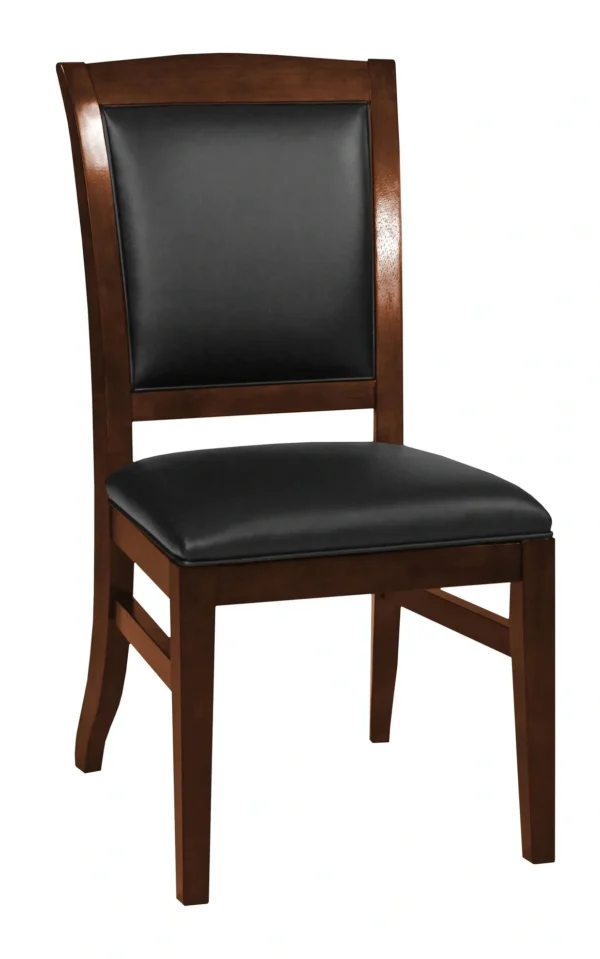 A wooden chair with black leather upholstered seat, Item # SO13040-CH.