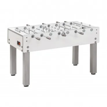 A white foosball table (Item # MO17001-FB) on a white background.