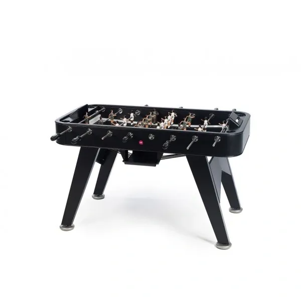A black Item # MO17001-FB foosball table on a white background.